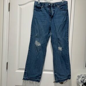 LOFT Distressed Straight Leg Jeans in Classic Blue